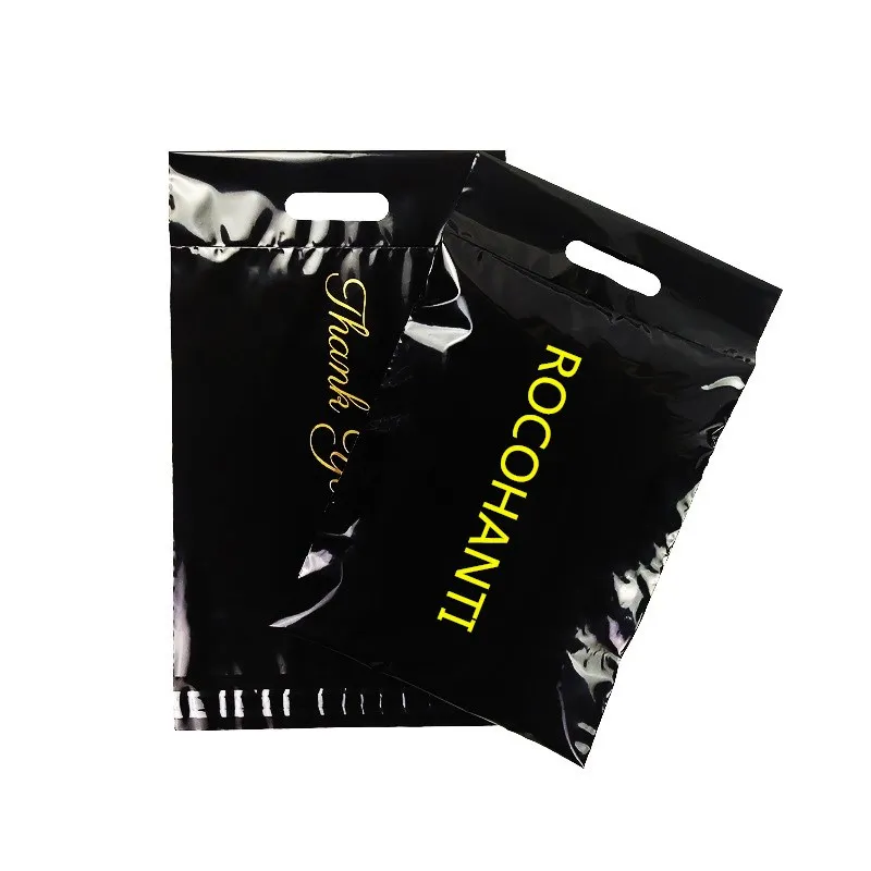 

50Pcs Custom LOGO Printed Black Poly Mailers Envelope Plastic Shipping Mailing Bags with Handle Polymailer Bag Mail Packing Bag