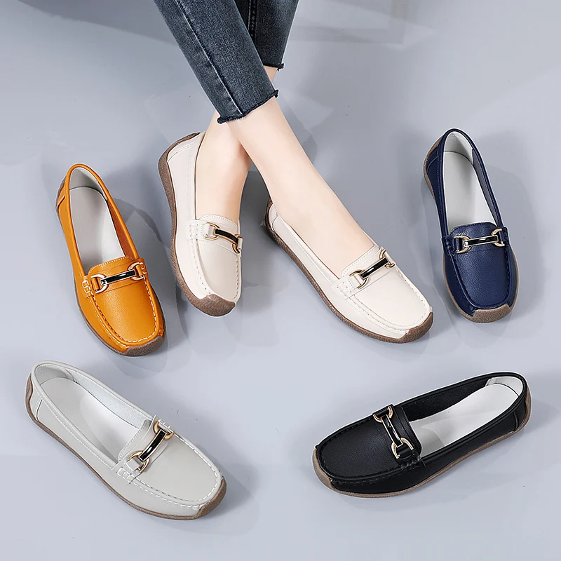 New Women Flats 2023 Summer Woman Luxury Loafers  Moccasins Genuine Leather Shoes Slip-on Women's Casual Shoes Big Size 35-44