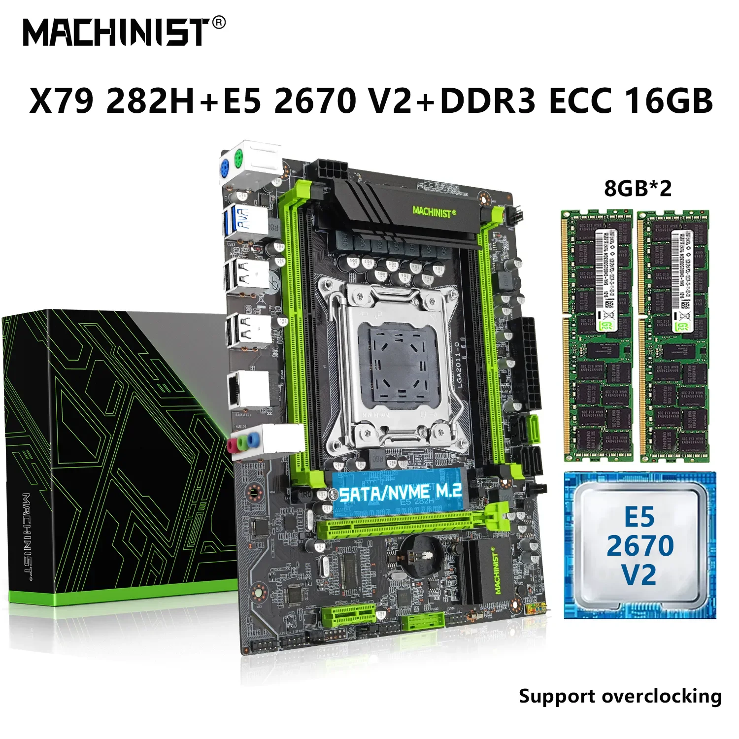 MACHINIST X79 Motherboard LGA 2011 Kit Set Xeon E5 2670 V2 CPU Processo 16G=8G*2 DDR3 ECC RAM Memory Support Four Channels 282H