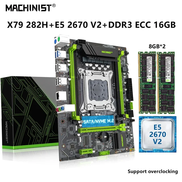 MACHINIST X79 Motherboard LGA 2011 Kit Set Xeon E5 2670 V2 CPU Processo 16G=8G*2 DDR3 ECC RAM Memory Support Four Channels 282H 1