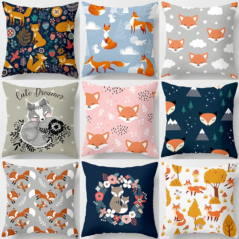 

Cartoon Fox Animal Pillowcase Polyester Cushion Covers For Children's Room Throw Pillow Case 45X45CM Sofa Home Decoration