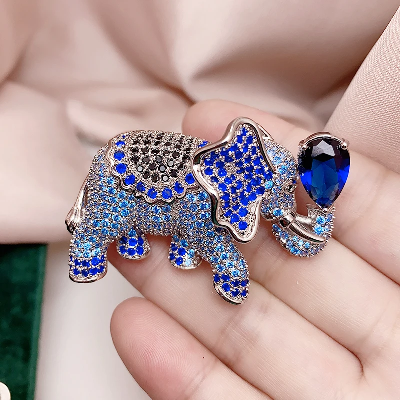 

MeibaP Blue Zircons Elephant Corsage Brooch Fashion Sweater Jewelry for Women
