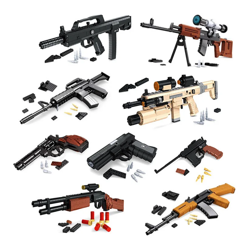 Военный револьвер Φ MP7 SVD винтовка MP5 M870 Пистолет Блок DIY строительный кирпич