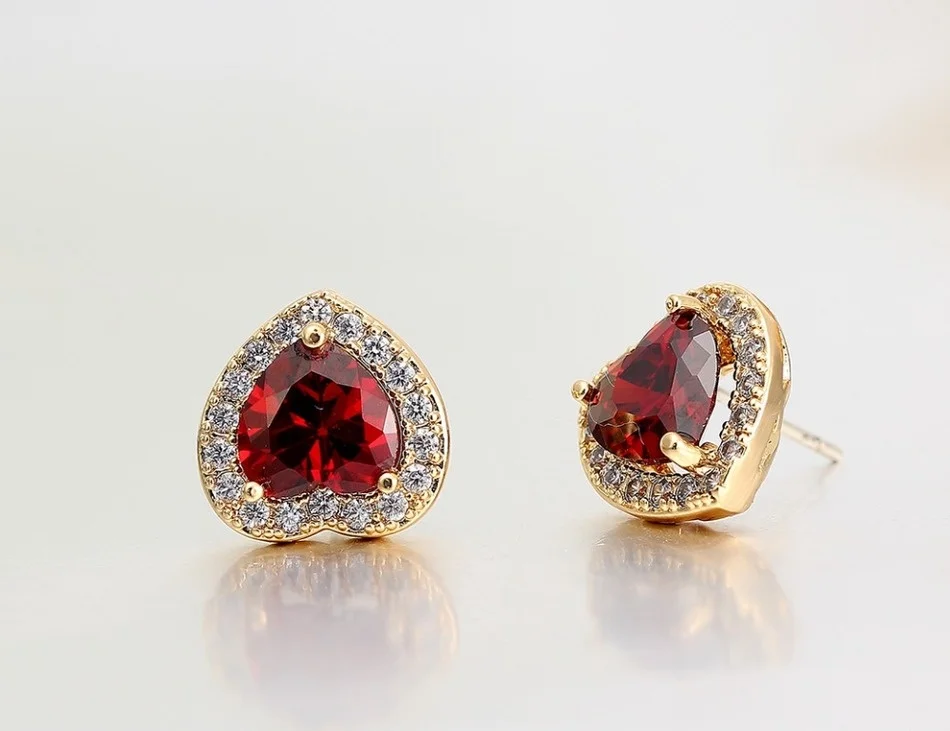 Желтое Золото Цвет Персиковое Сердце Красный AAA CZ проложенные Кристаллы