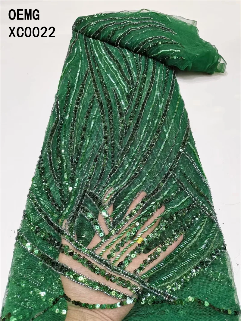 

OEMG 2022 Latest Luxury African Tulle Lace With Sequins French Beads Handwork Embroidery High Quality Fabric Nigerian Skirt