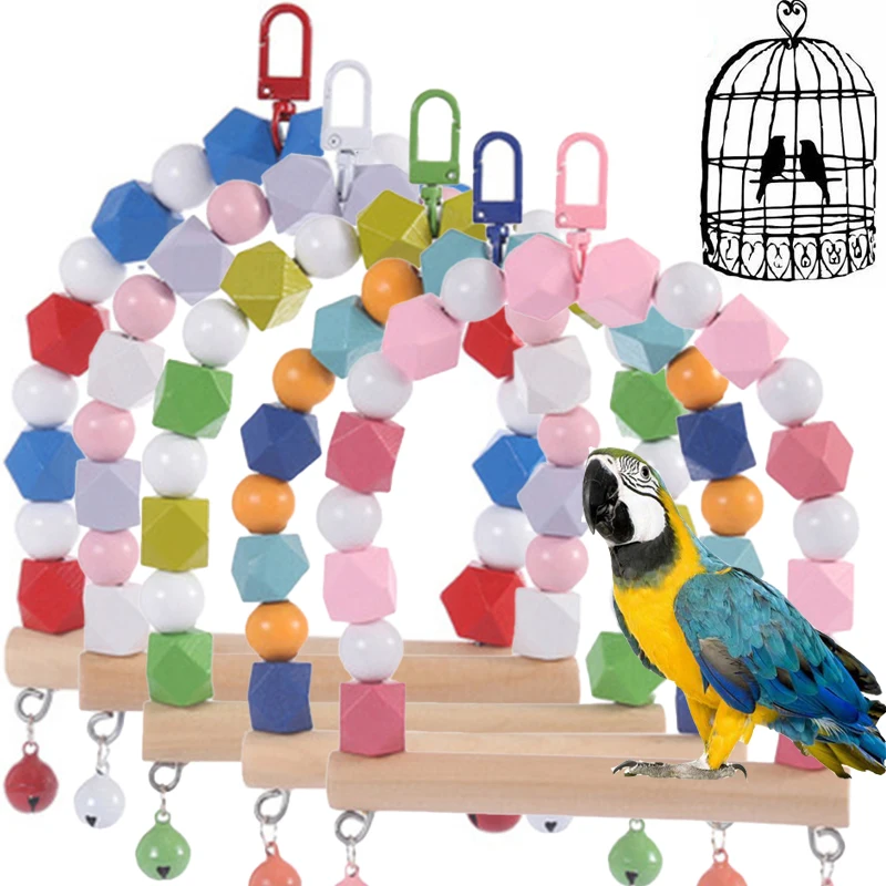 

Parrot Bird Training Toys Cages Accessories Cockatiel Wooden Parakeets Stand Goods Perch Calopsita Hanging Cage Swing Games
