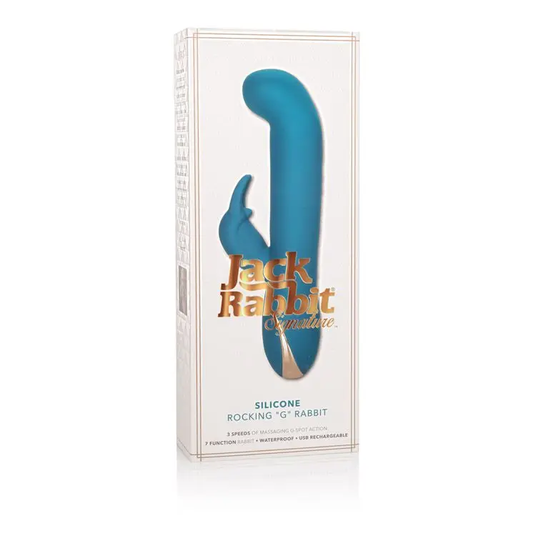 Бирюзовый вибратор с изогнутой головкой Jack Rabbit Signature Silicone Rocking G - 20 см. |