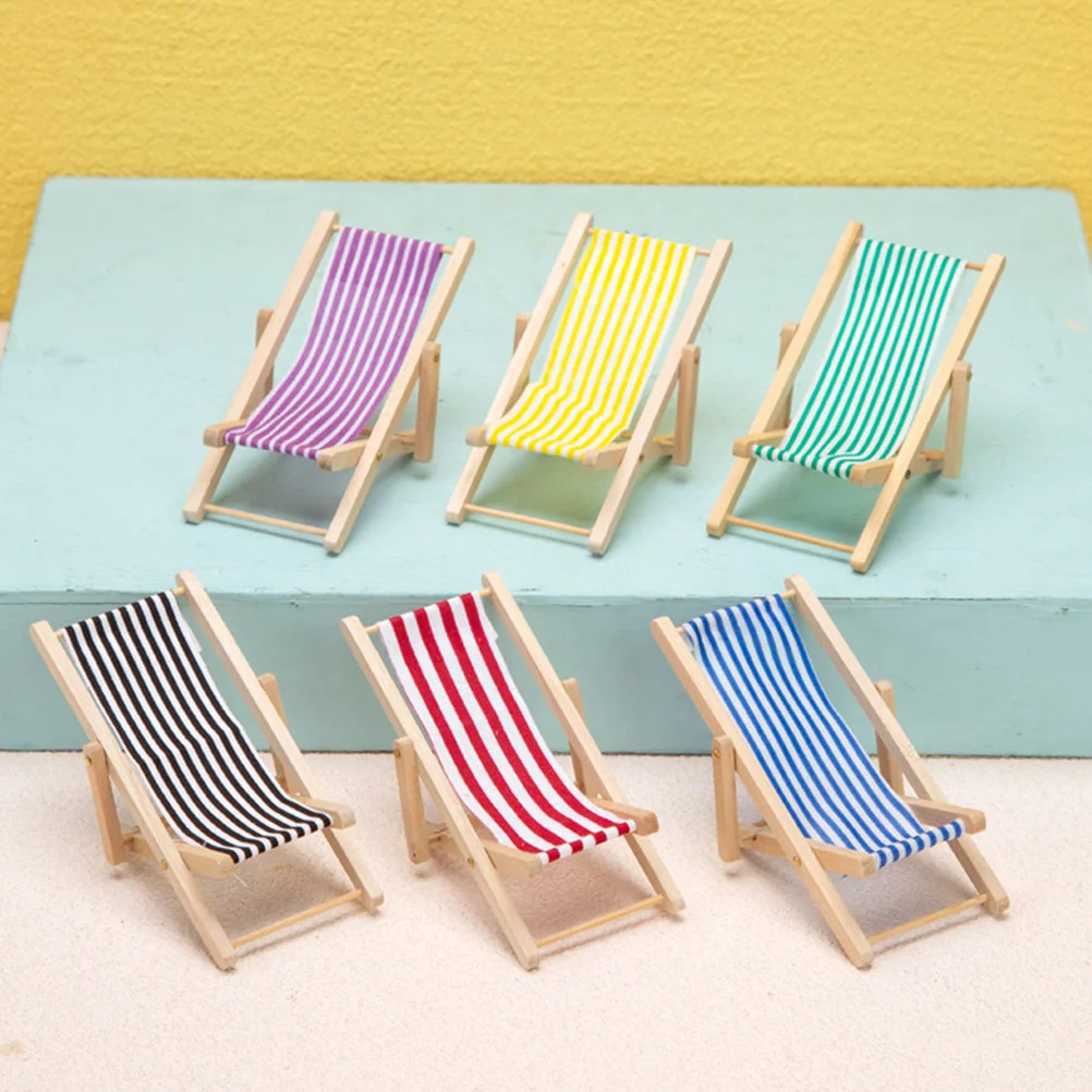 

6 Pcs Beach Chair Model Birthday Goodies Mini Miniature Folding Bed Fsthers Gift Deck Prop Micro Landscape Wood Sister Gifts