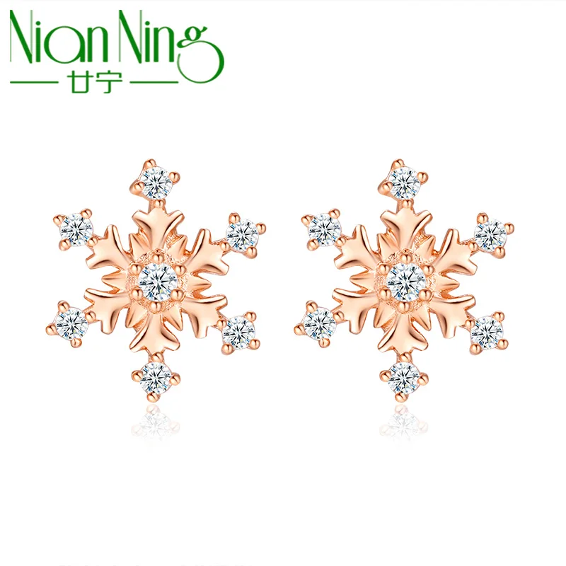 

NianNing 18K Real Gold Earrings 2022 New Snowflake Rose Gold Really AU750 Stud Earring for Women Fine Jewelry (0.68g)