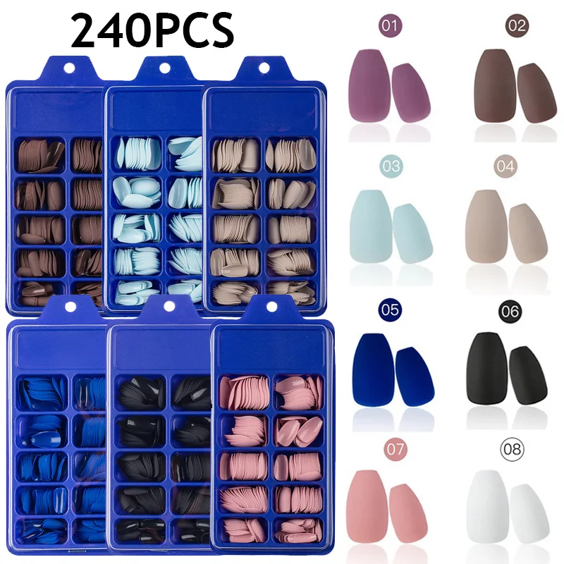 

240 Pcs/Set Full Cover Short Ballerina Acrylic Nail Nail Extension Matte False Nail Manicure Solid Color Press On Nails