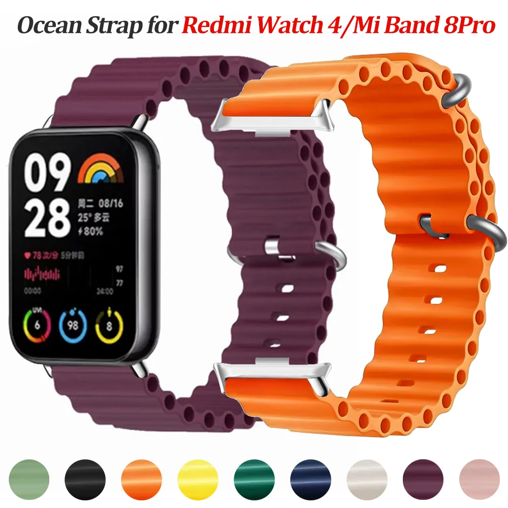 Силиконовый Ремешок Для Часов Ocean Metallica Xiaomi Redmi Watch 4 Mi Band 8 Pro Регулируемый Сменный