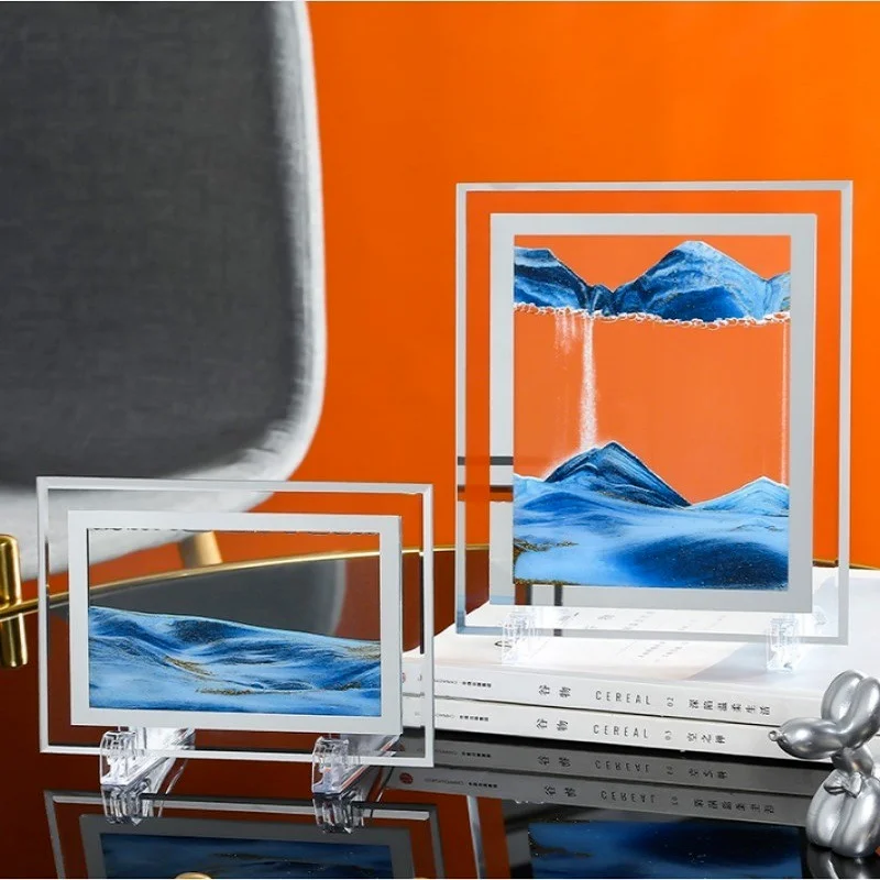 ثلاثية الأبعاد الزجاج Sandscape الساعة الرملية تتحرك الرمال صورة فنية زجاج مستطيل الحلي سطح المكتب الديكور الرمال المتحركة اللوحة ديكور المنزل