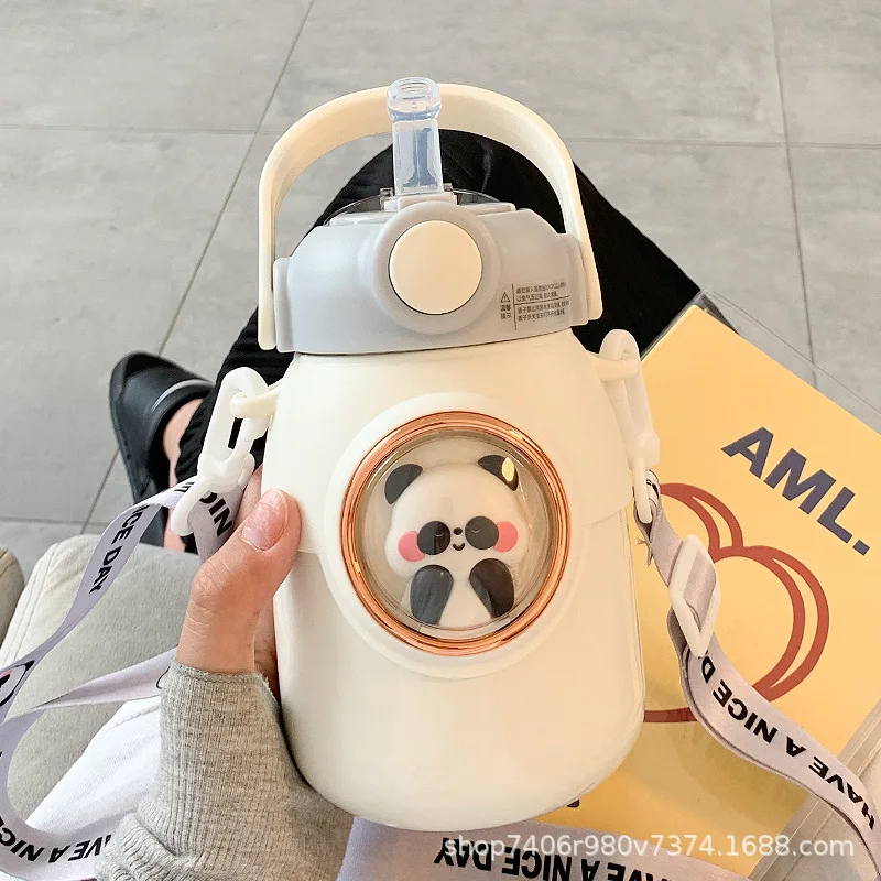 

700ml Stainless Steel Water Bottle Drinking Cup Leakproof Portable Water Bottle Handle Rope Kids School Vacuum Thermos Flask