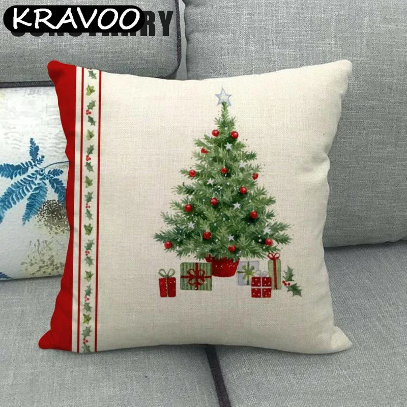 

Christmas Decoration Cushion Cover Santa Claus Sofa Pillow Case Holiday Decoration Linen Pillowcase 45x45cm Funda Cojin Cojines