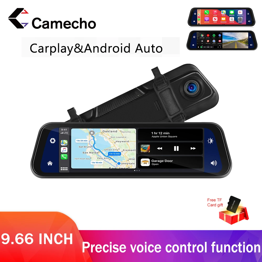 

Автомобильный мультимедийный плеер Camecho с двумя объективами 9,66 дюйма, Автомобильный видеорегистратор с FM-радио, Автомобильный видеорегистратор с зеркалом, видеорегистратор с сенсорным экраном 1080P, видеорегистратор для вождения