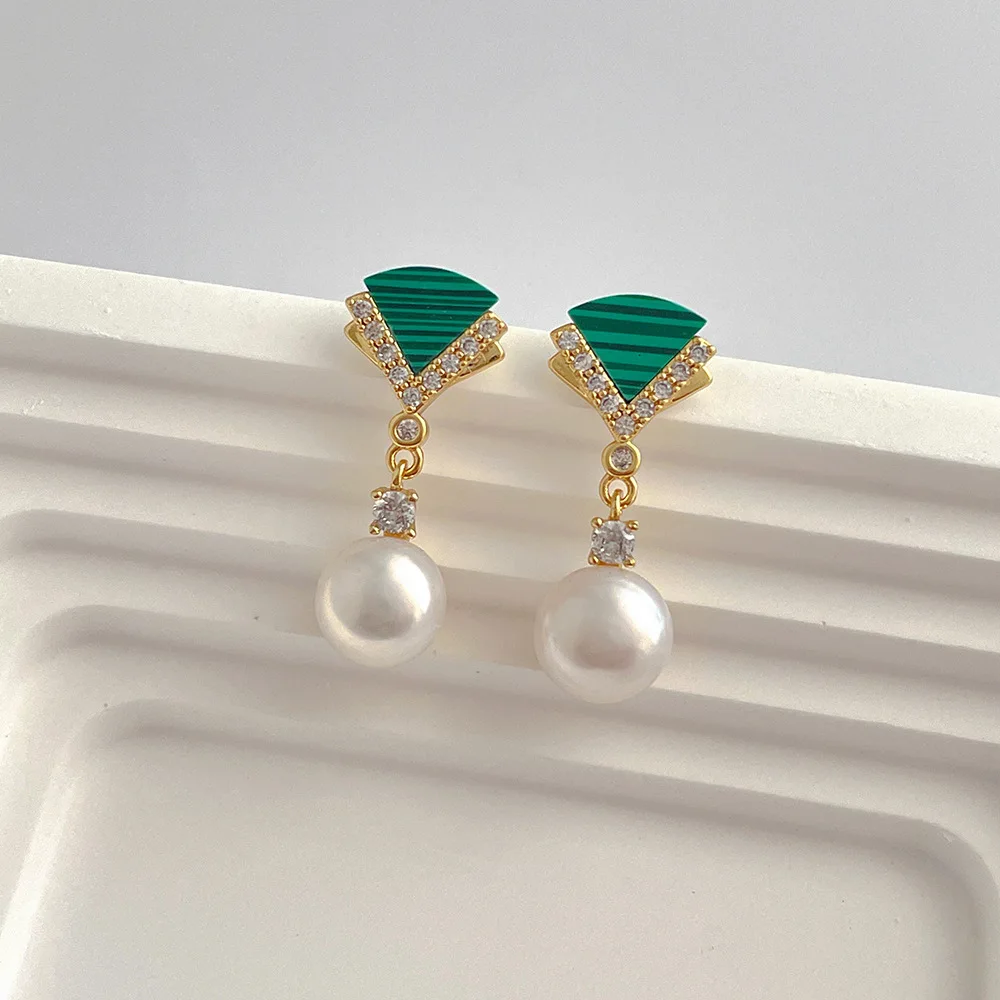 

Minar High Quality Natural Freshwater Pearl Drop Earrings for Women Green Color Triangle Long Dangle Earrings Statement Jewelry