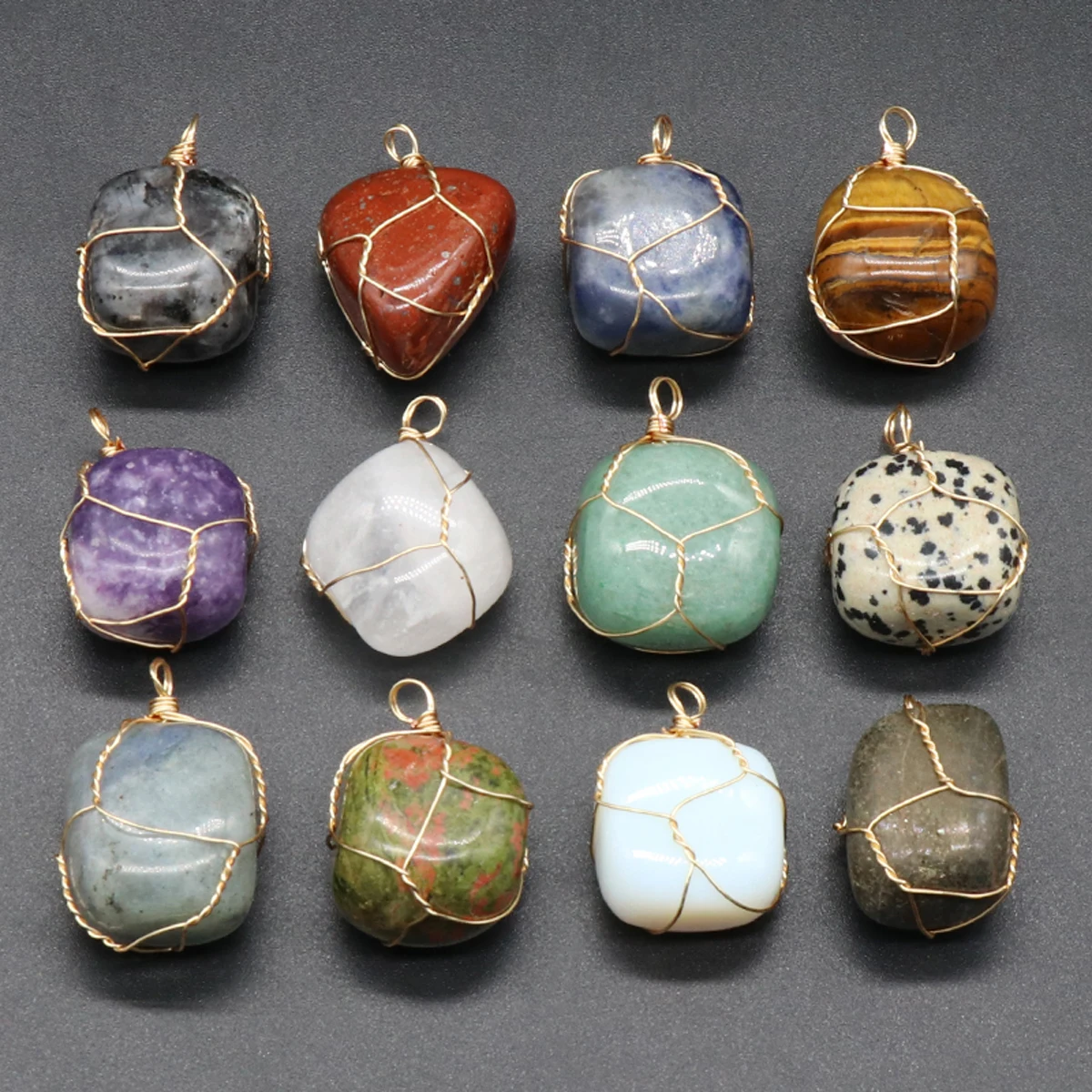 

Irregular Natural Crystal Stone Pendants Copper Hand Knitting Quartz Agate Amethyst for Jewelry Making Necklace Bracelet