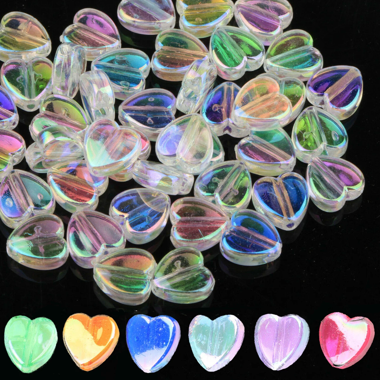 

200pcs Crystal Colored Heart Acrylic Spacer Beads for Jewelry Making Diy Beaded Bracelet Home Wedding Decor Accessories 8x4mm