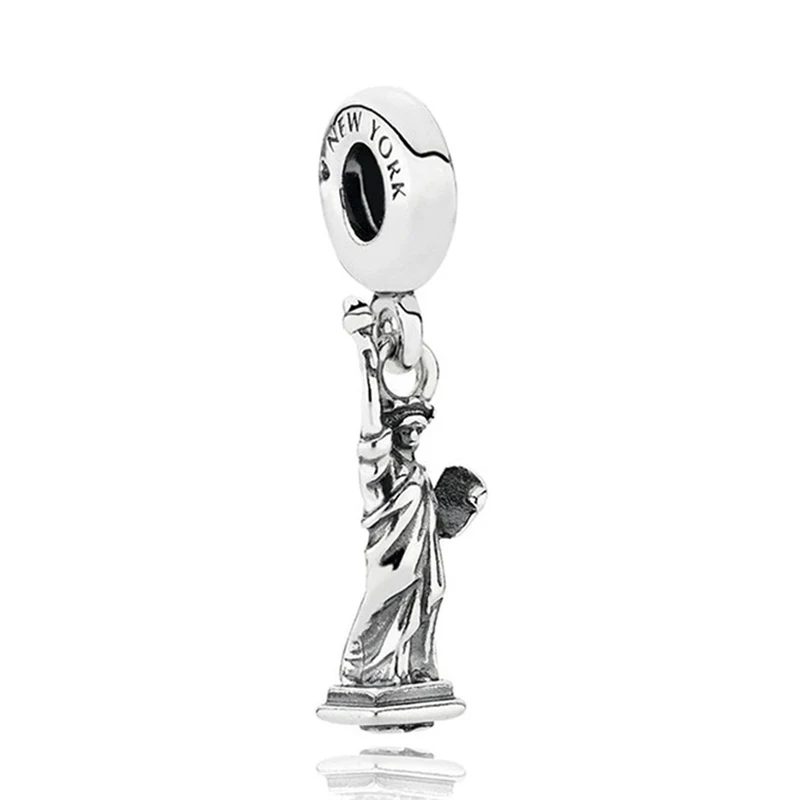 

Silver Color Little Statue of Liberty Charms Bracelet Women Love Heart NEW YORK Beads For Jewelry Making DIY Bangles Accessories