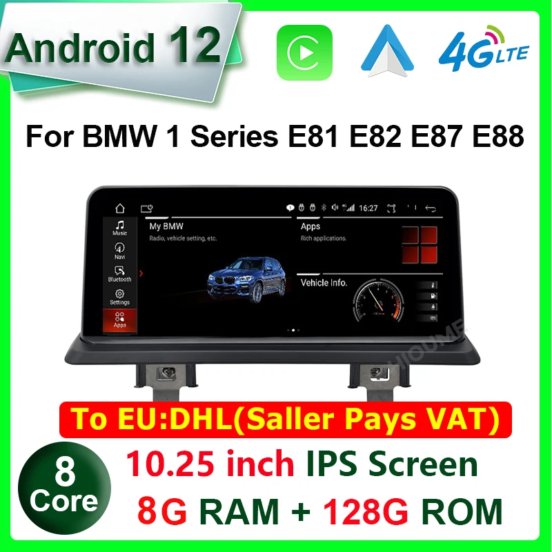 

10.25inch Android 12 Car Multimedia Player GPS Navigation Radio for BMW 1 Series 120i E81 E82 E87 E88 Carplay Android Auto 128G