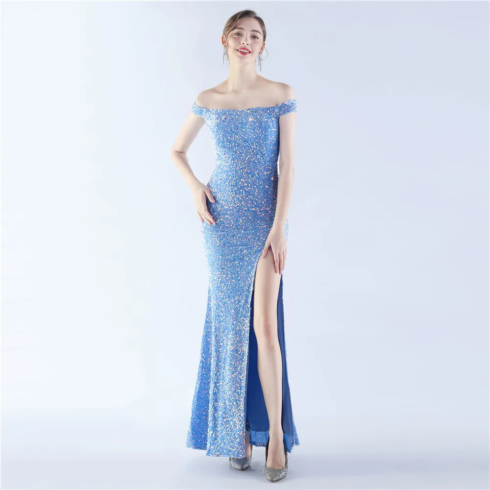 

Hot dress,New Velvet Bottom Handmade Beads Banquet Celebration Etiquette One Line Neck Evening Dress2023