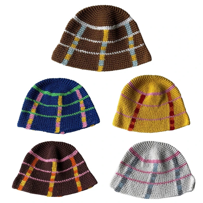 

Sunscreen Fisherman Hat Crochet Geometric Lines Beach Hat for Outdoor Vacation