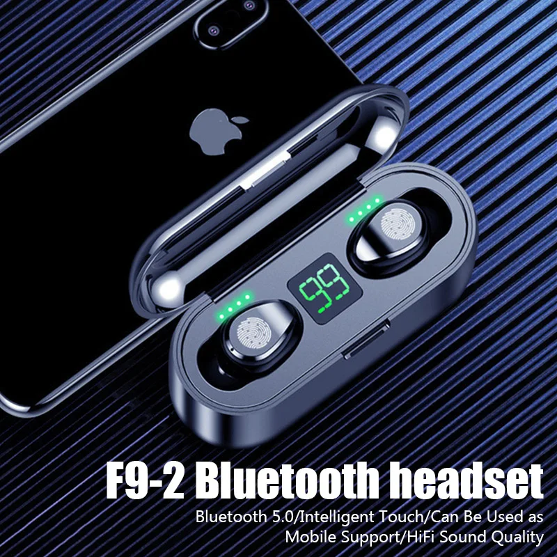 

TWS F9 Bluetooth 5.0 Earphones Fone Wireless Earbuds Headphones HiFi Stereo LED Display Noise Reduction Headset for Smartphones