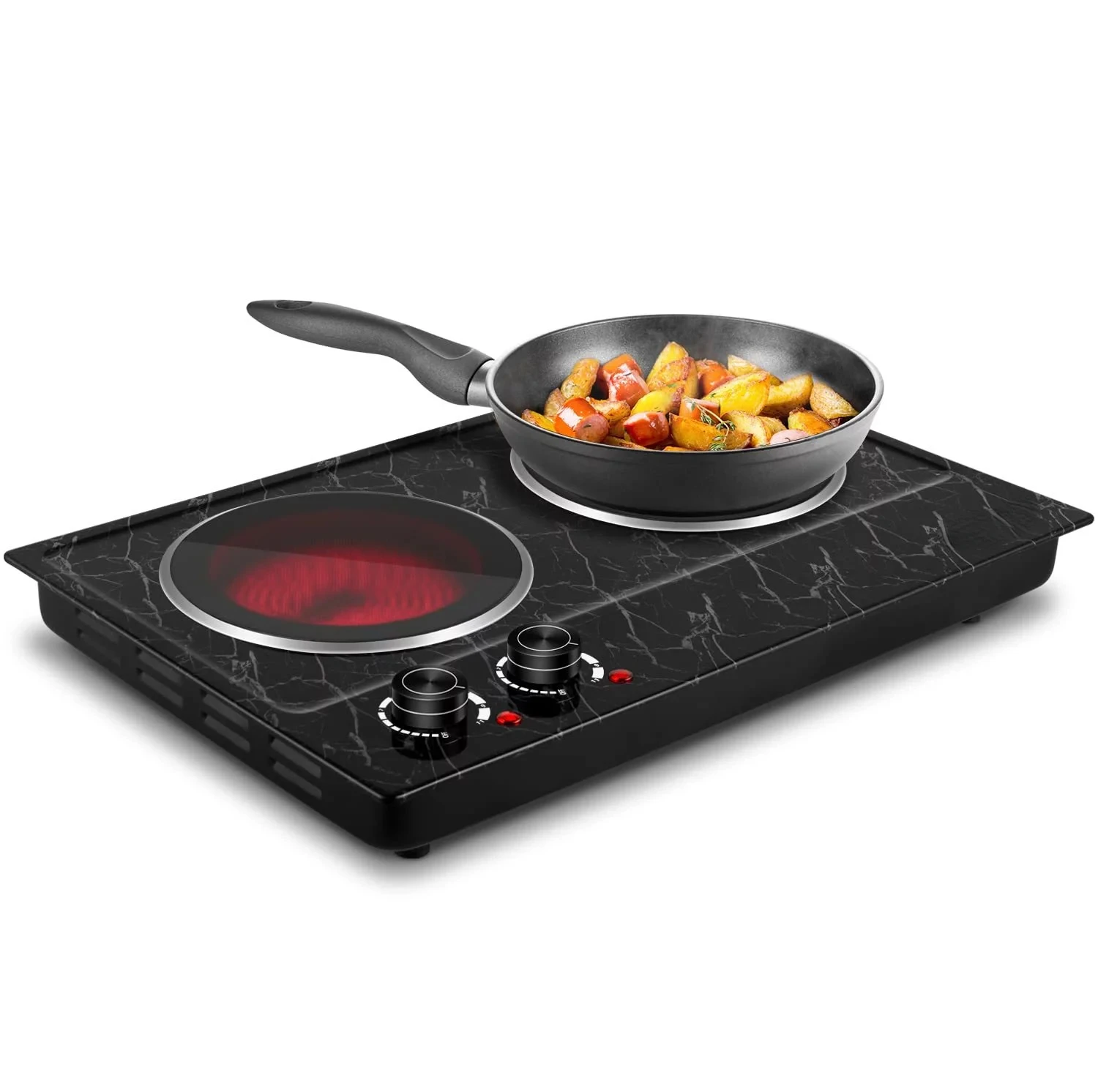 

Hot Plate Black Marble Ceramic Cooktop Dual Infrared Burner