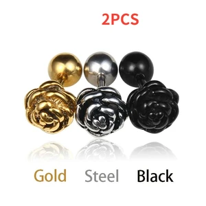 2PCS Stud Earring Temperament Earrings Fashion Jewelry Black Gold Color Steel Earrings Rose Wedding Engagement Earings