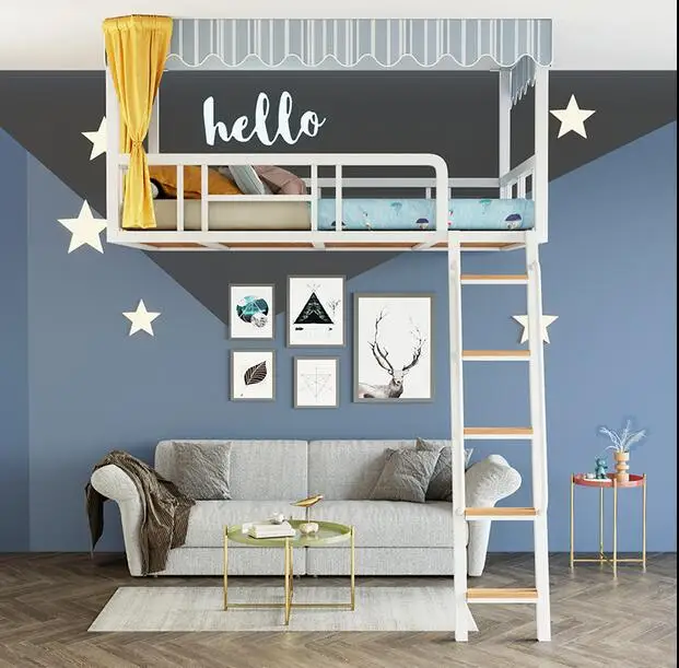 

Скандинавская поднятая кровать для квартиры, железная детская Студенческая кровать, подвесная двухэтажная кровать, компактная чердачная настенная подвесная кровать