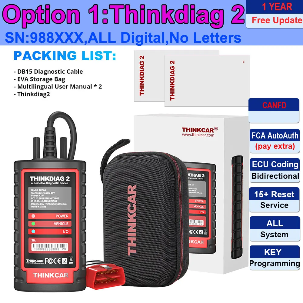 

THINKCAR Thinkdiag 2 Ediag Plus Полный системный диагностический инструмент CAN FD ECU Кодирование двунаправленный сканер OBD2 16 Сервис 1 год бесплатно