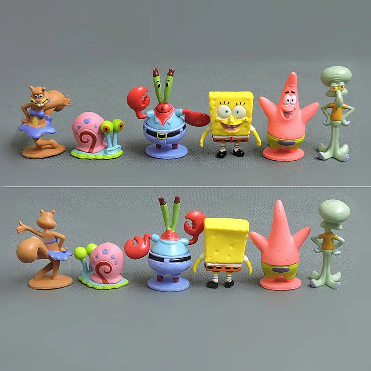 

6pcs/set Spongebob Action Figures Cartoon Movie Mini Doll 5.6CM Cute Room Decoration Ornaments Children Birthday Gifts Set