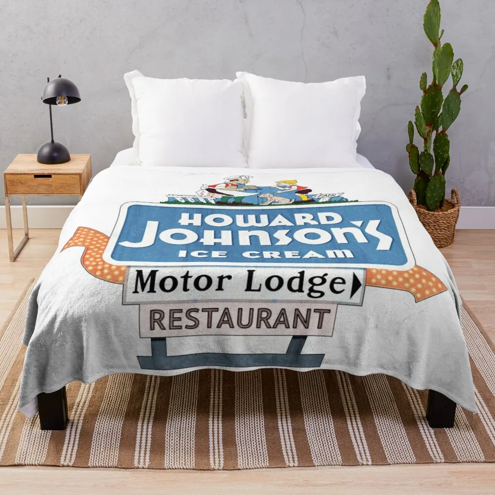 

Old 60s Howard Johnson's Restaurant Roadside Marquee Throw Blanket