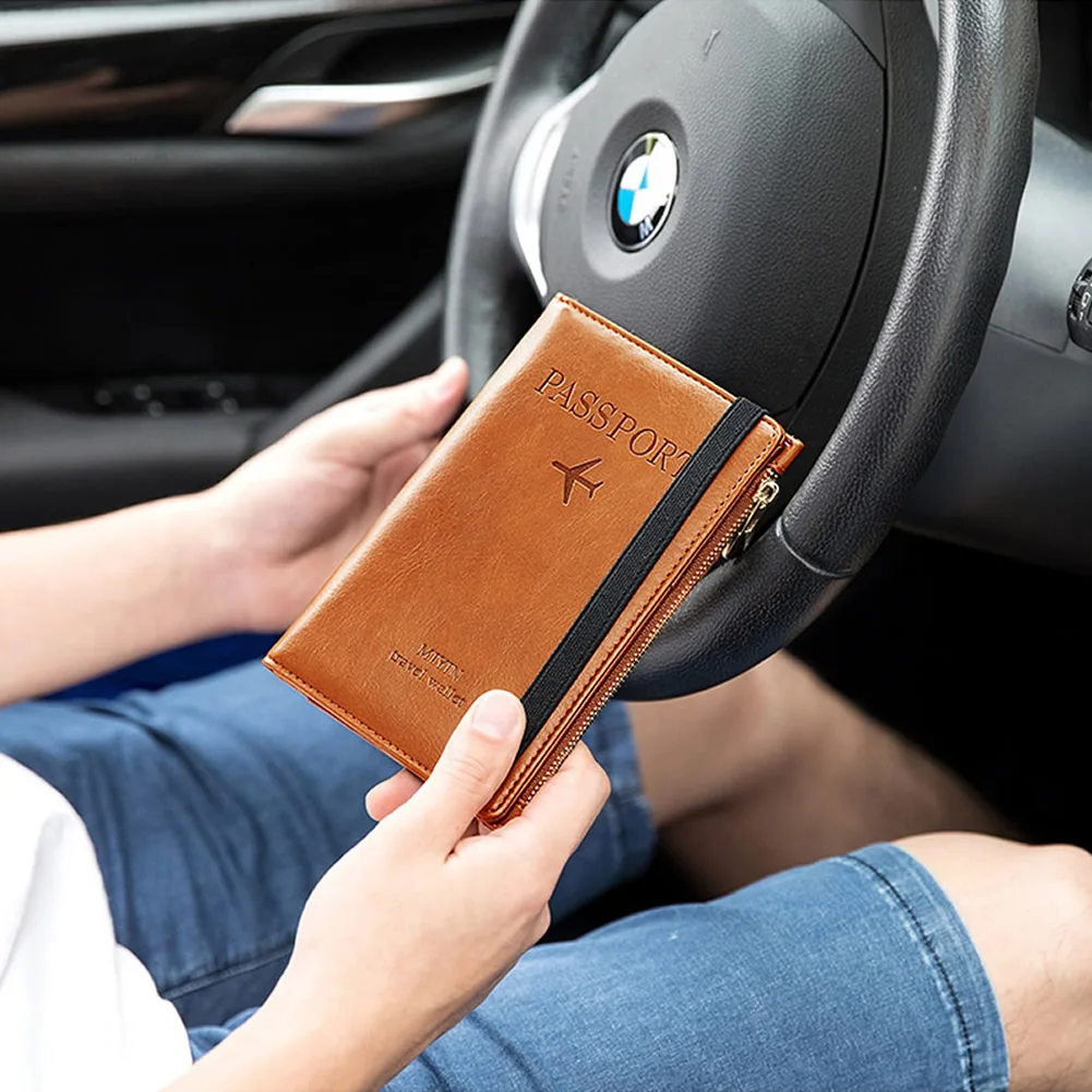 GNWXY Elastic Band Leather Passport Bag Travel Wallet Card Pack RFID Blocking For Cards Travel Passport Book Bank Card Holder