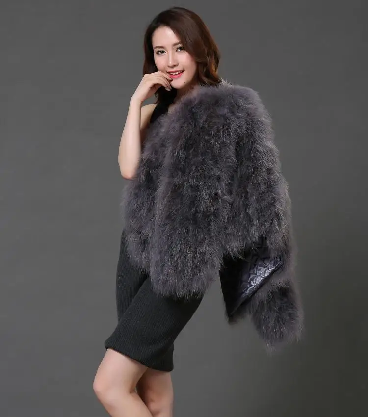 Sexy Ostrich Wool Turkey Real Fur Women Black Coat Genuine Feather Short  Size 5Xl,7Xl Winter Festival Long Sleeve Jacket