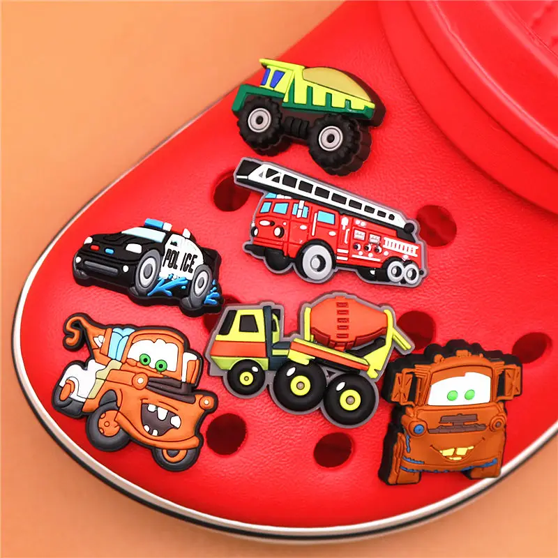 Single Sale 1pcs PVC Shoe Charms Engineering Vehicle Shoe Buckles Decorations Shoe Accessories fit Croc JIBZ Kid's Party Gifts
