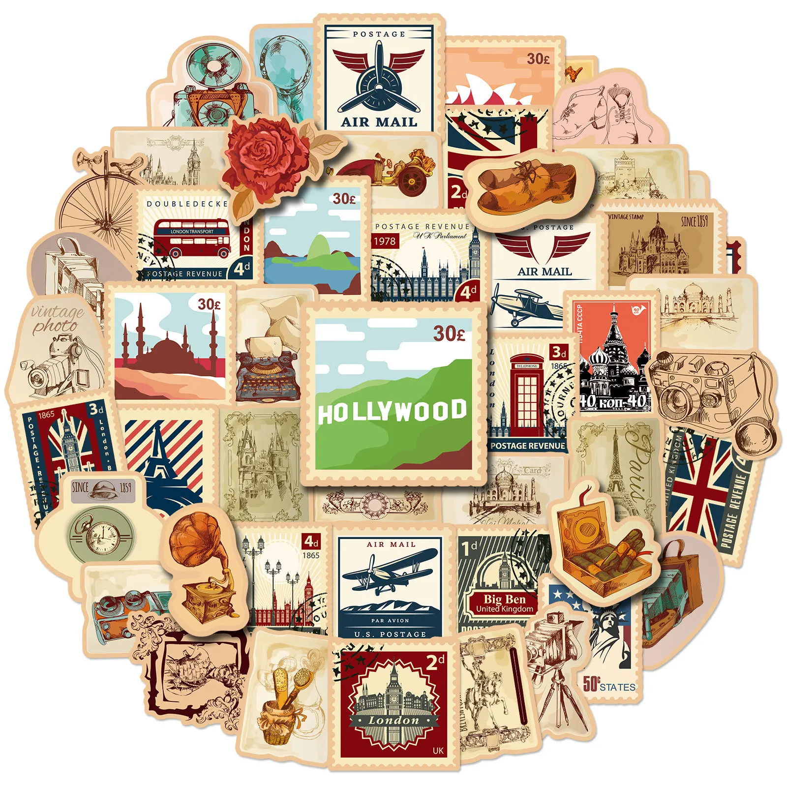 

50Pcs Vintage Renaissance Stamps Material Stickers Album Idols Card Guitar Notebook Stationery Aesthetics Scrapbooking Sticker