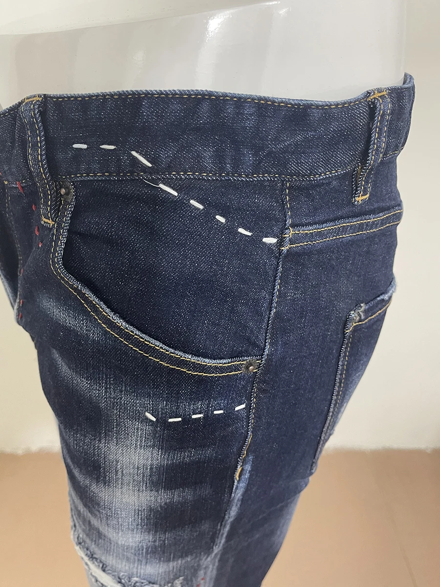 2023 Spring and Summer New D2 Jeans Men's Denim Shorts Three-dimensional Cutting and Splicing Water-washed Speckle Paint Five-po