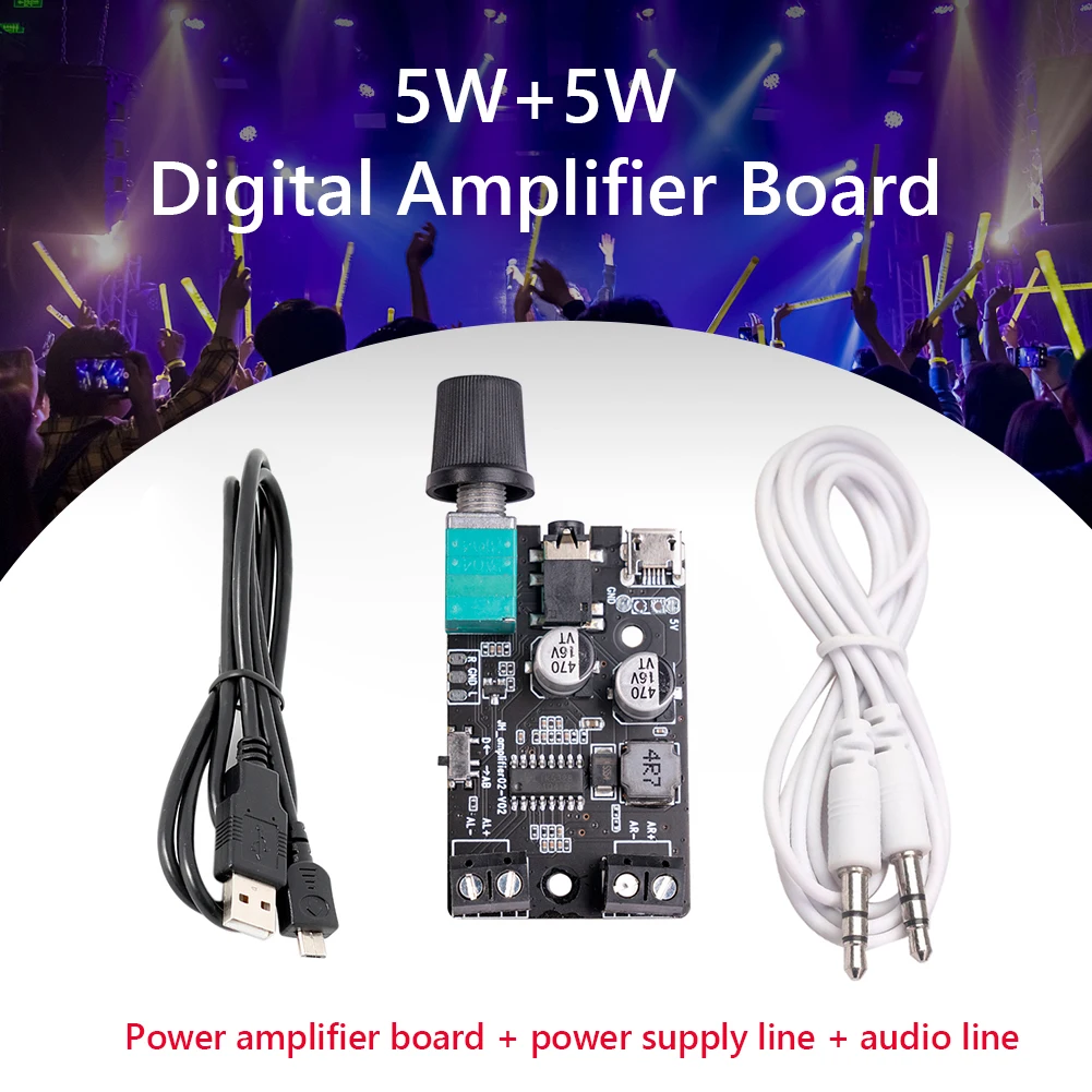 

Dual Channel Stereo 2x5W Digital Power Amplifier Board AUX Speaker DC 5V Wireless Dual Module Audio Music with Volume Control