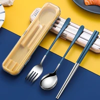 23pcs portable cutlery set stainless steel spoon fork chopsticks with storage box tableware set kitchen accessories