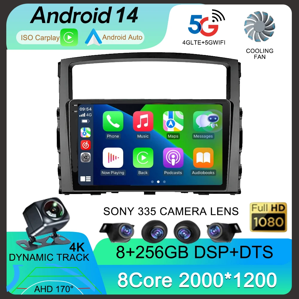 Автомагнитола для Mitsubishi Pajero 4 V80 V90 2006-2014 Android 14