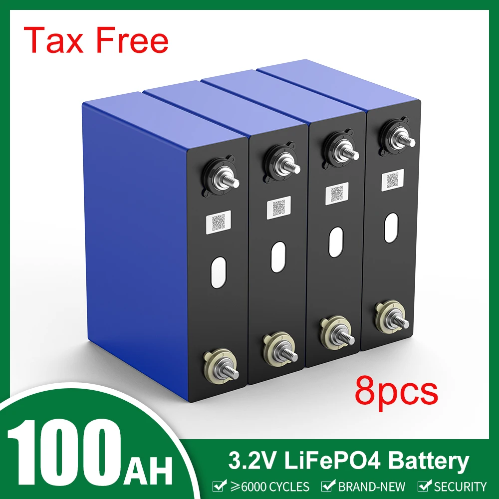 

8pcs 100Ah 3.2V Lifepo4 Battery Rechargeable Lithium Ion Battery Deep Lifecycles Cells For EV RV Boat Solar Home Energy Storage