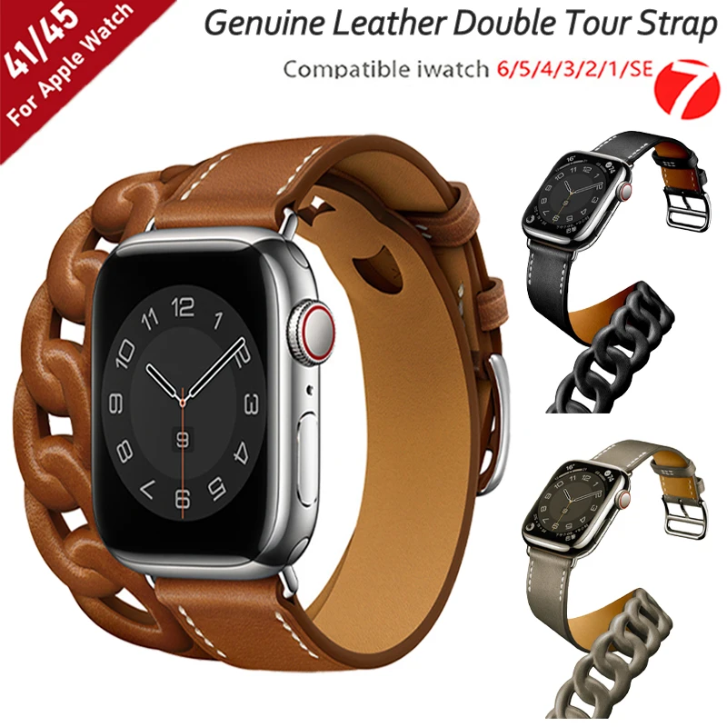 

Double Tour Swift Leather Woven Strap For Apple Watch 7 6 Strap 5 4 3 Bracelet Wrist For iWatch SE 41/45mm 44/40mm 42/38mm Strap