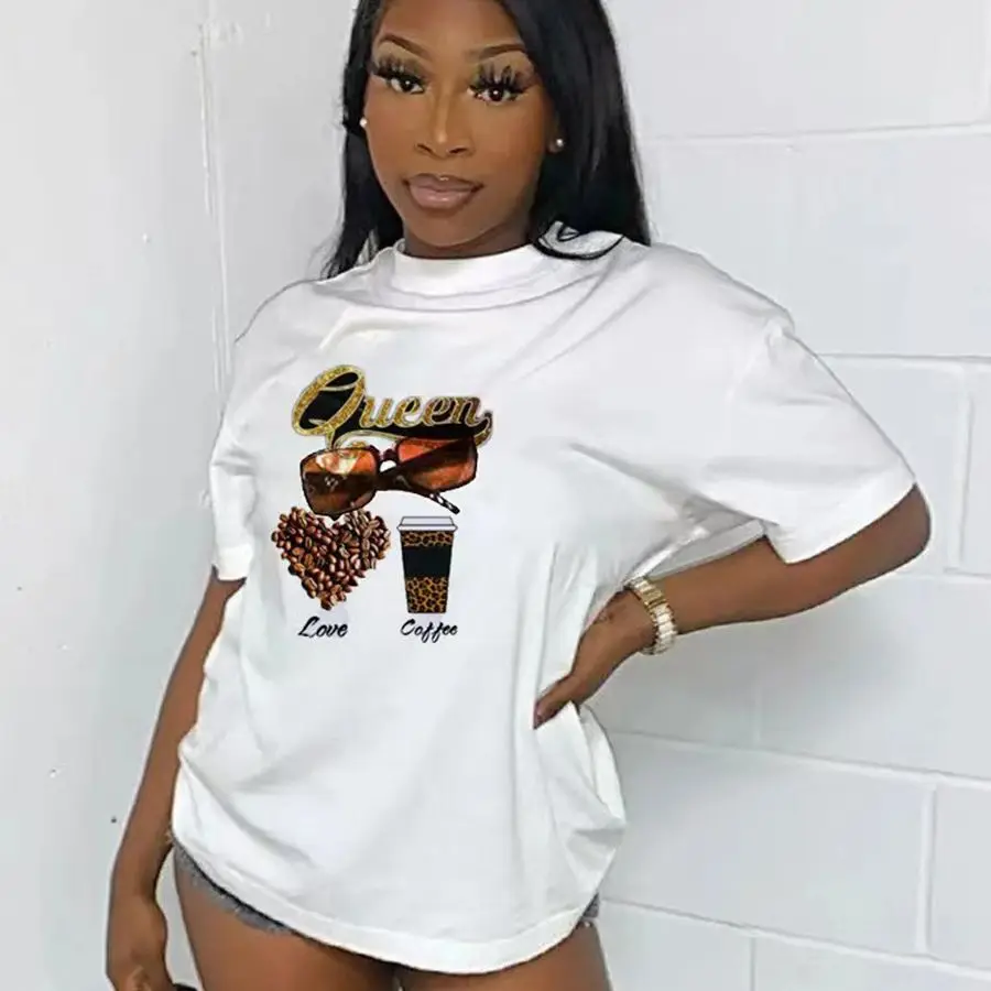 

2022 European And American Fashion New Pure Cotton Short Sleeve T-shirt Printed Letters American Retro Casual Base Shirt Women