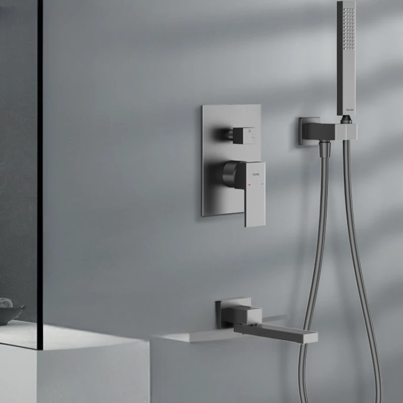 Серый скрытый настенный смеситель для душа кран под давлением ванны медный