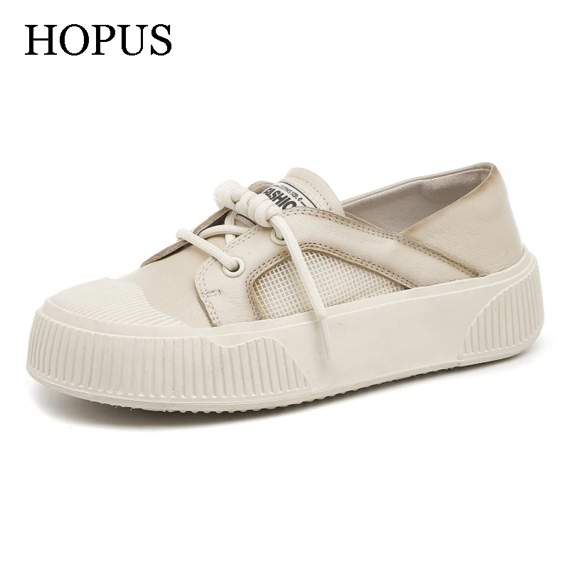 

HOPUS Shoes For Women 2022 New Summer Genuine Leather Sneakers Retro Fashion Slip On Shoes Casual Comfort Mesh Platform Sneakers