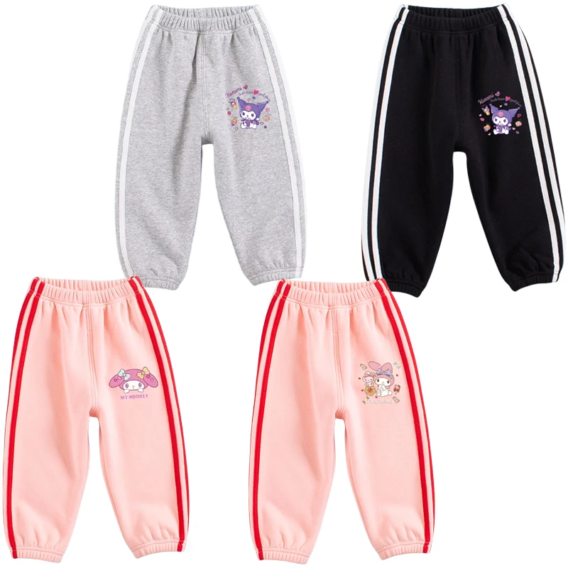 

Sanrios аниме My Melody Kuromi Детские осенне-зимние плотные брюки Мультяшные милые спортивные повседневные брюки для девочек