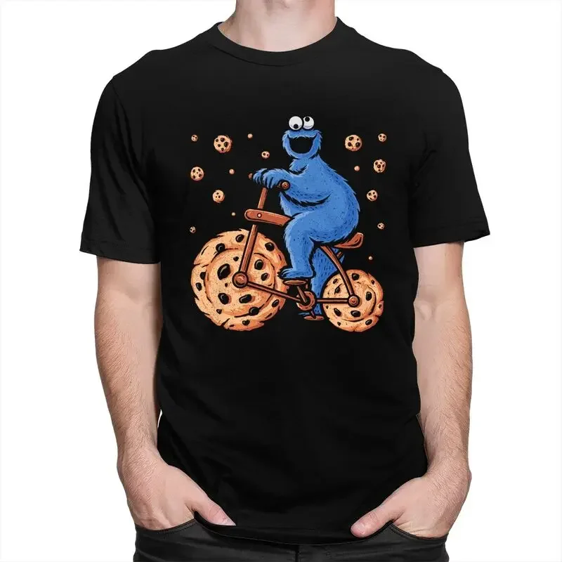 Фото Мужская футболка Cookie Exercise-Funny Monster Bike, хлопковая футболка с короткими рукавами, новинка, футболка, повседневные футболки, одежда больших размеров №2