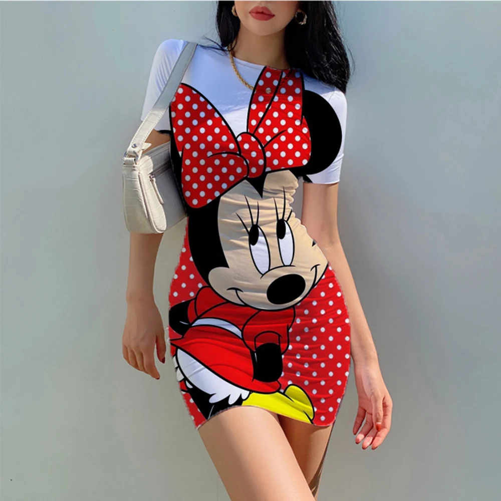 Disney Minnie Mickey Mouse Short sleev slim bodycon sexy dress 2022 summer women streetwear party festival dresses outfits