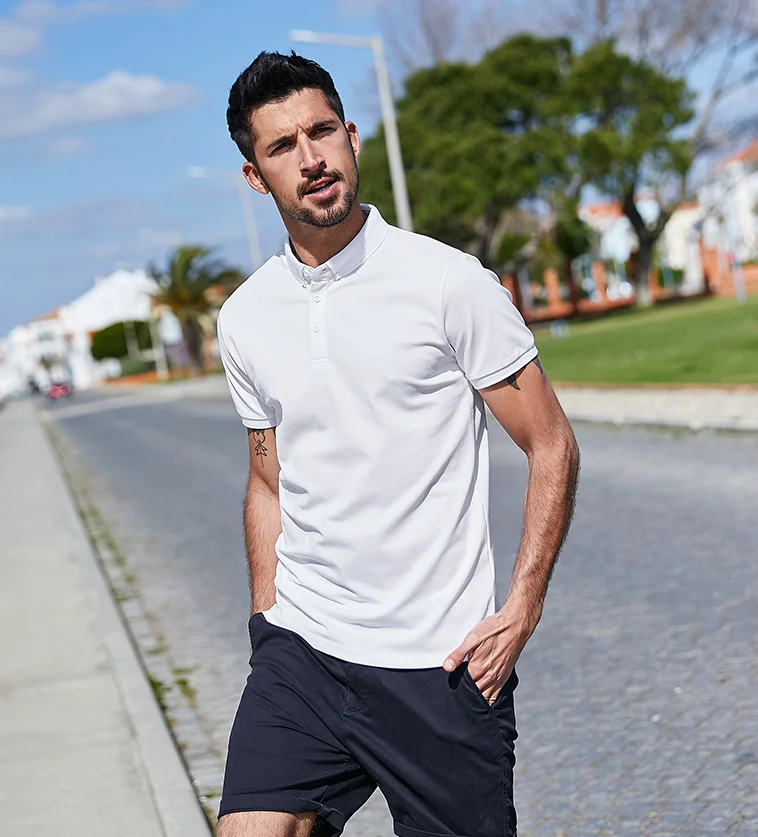 

B7735 Men's Polo Shirt Men's short sleeve solid Lapel Paul T-shirt.